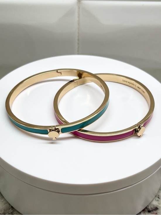 kate spade Jewelry - Kate Spade Hinged Enamel Goldtone Bangle - Your Choice of Pink or Turquoise EUC
